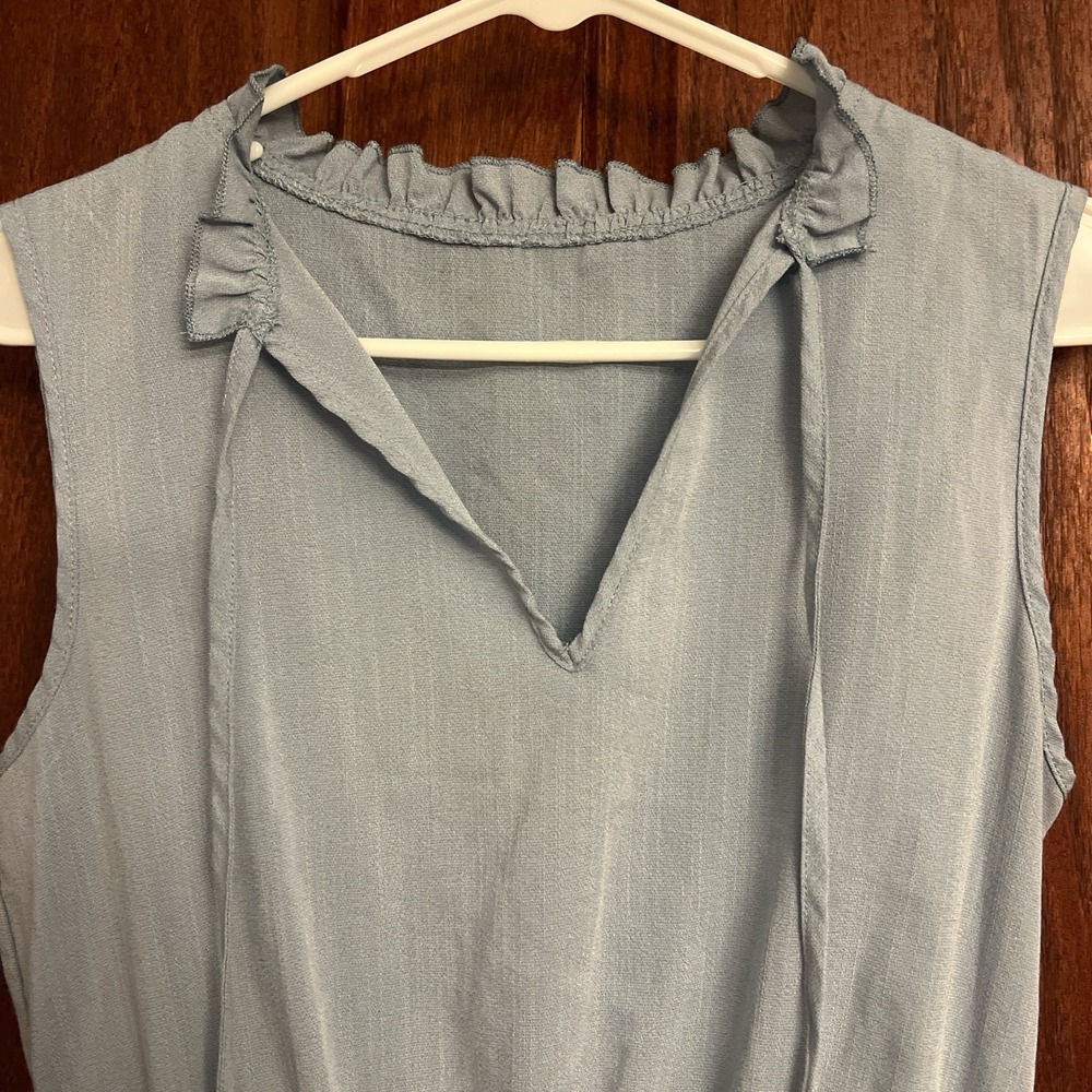 Cupshe Medium Light BlueRuffle Tie Neck Sleeveless Tiered Mini Dress Womens Boho - Picture 3 of 5
